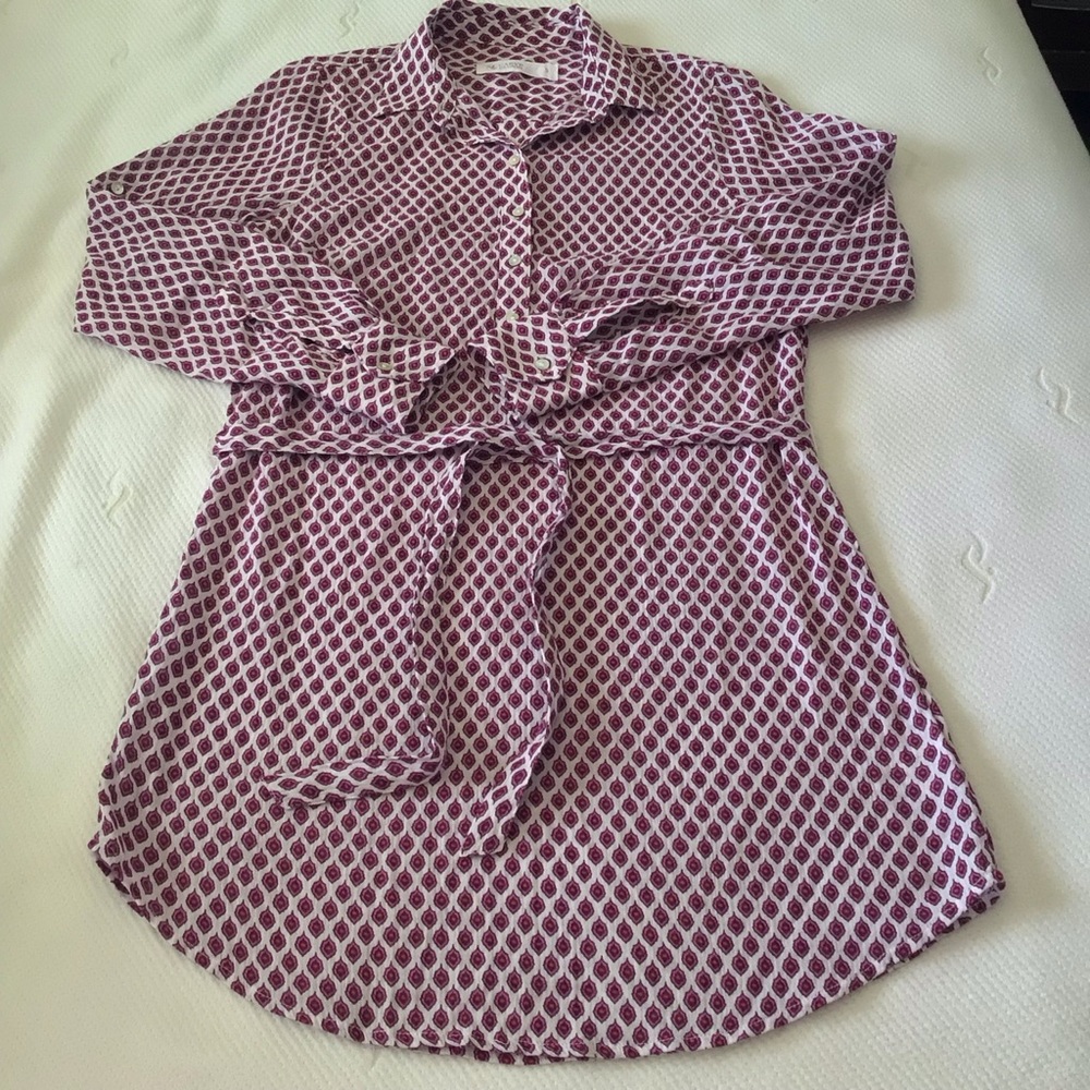 Carve Designs Collared Shirt Dress Small Maroon Print Belted 100% Cotton Casual - Picture 7 of 13